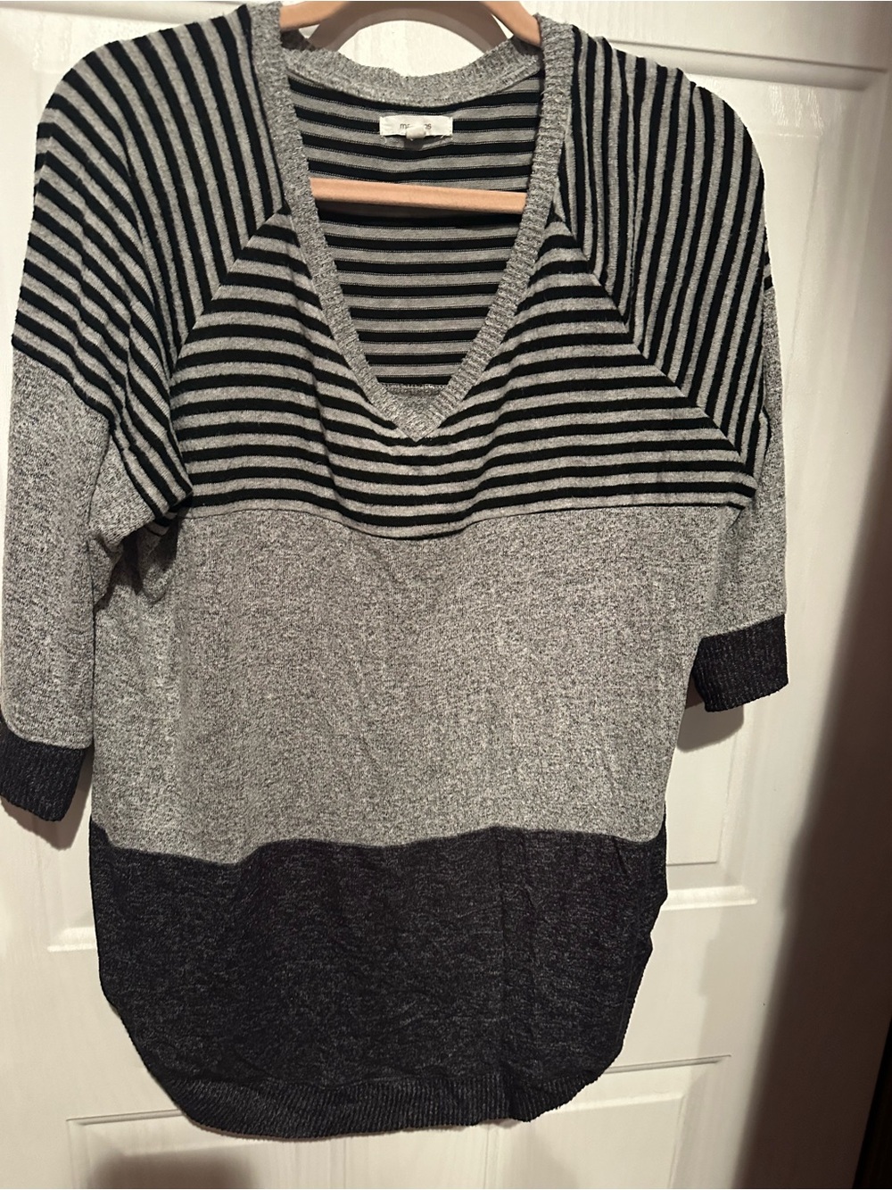 Maurices Gray & Black Striped V-Neck Sweater